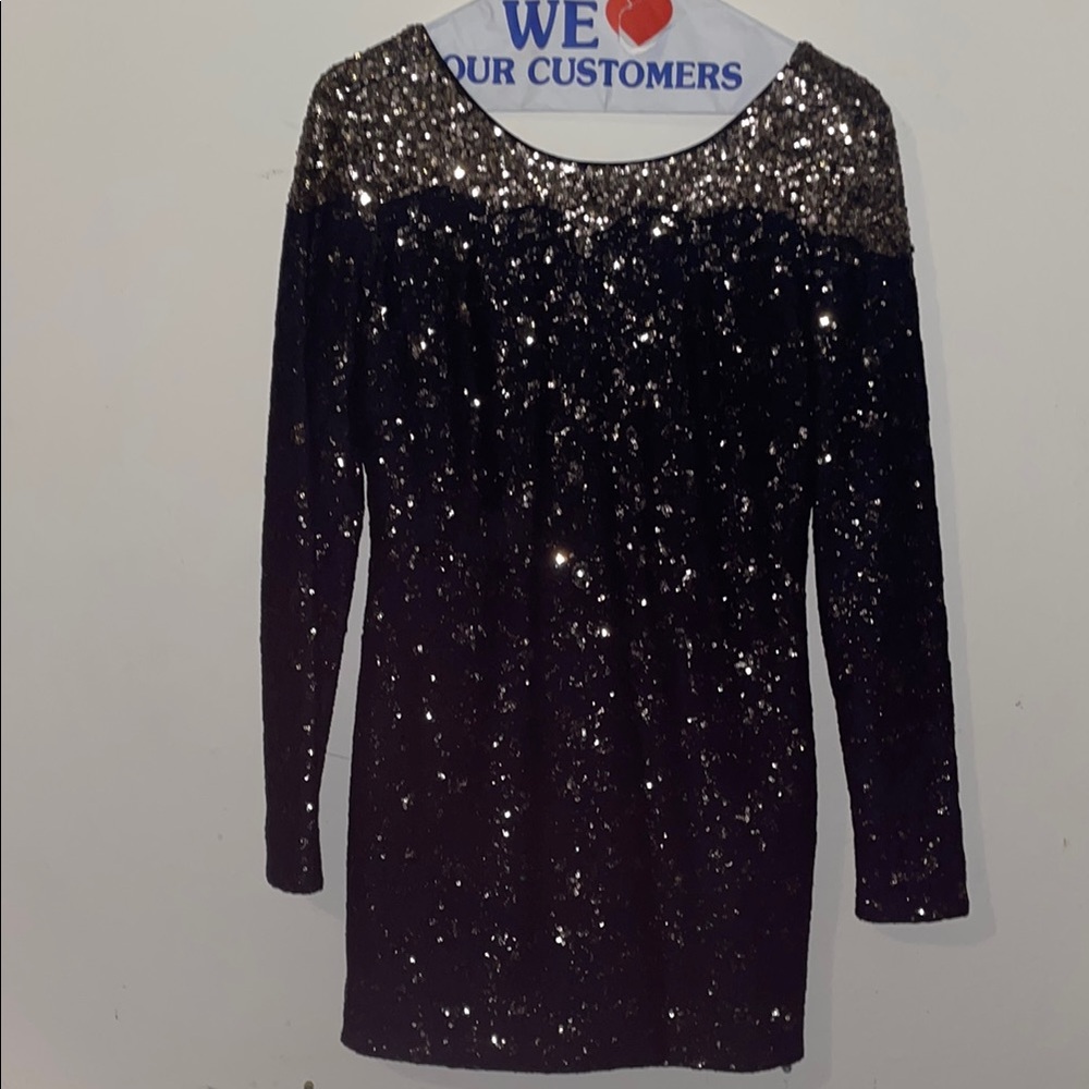 Black Sequin Long Sleeve Dress